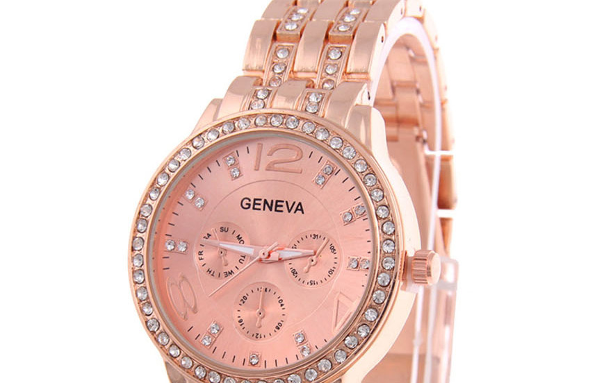 Fashion Rose Gold Three Eyes Quartz Watch With Steel And Diamonds,Ladies Watches