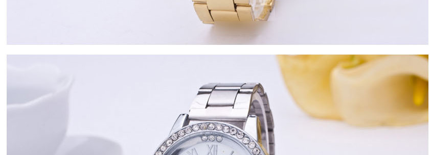 Fashion Rose Gold Steel Strap Diamond Watch,Ladies Watches