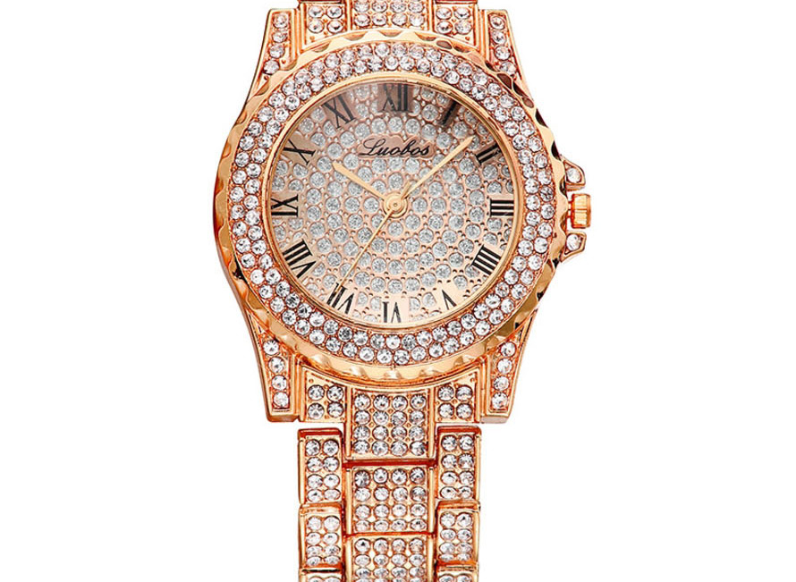 Fashion Rose Gold Quartz Watch With Diamonds And Steel Band,Ladies Watches
