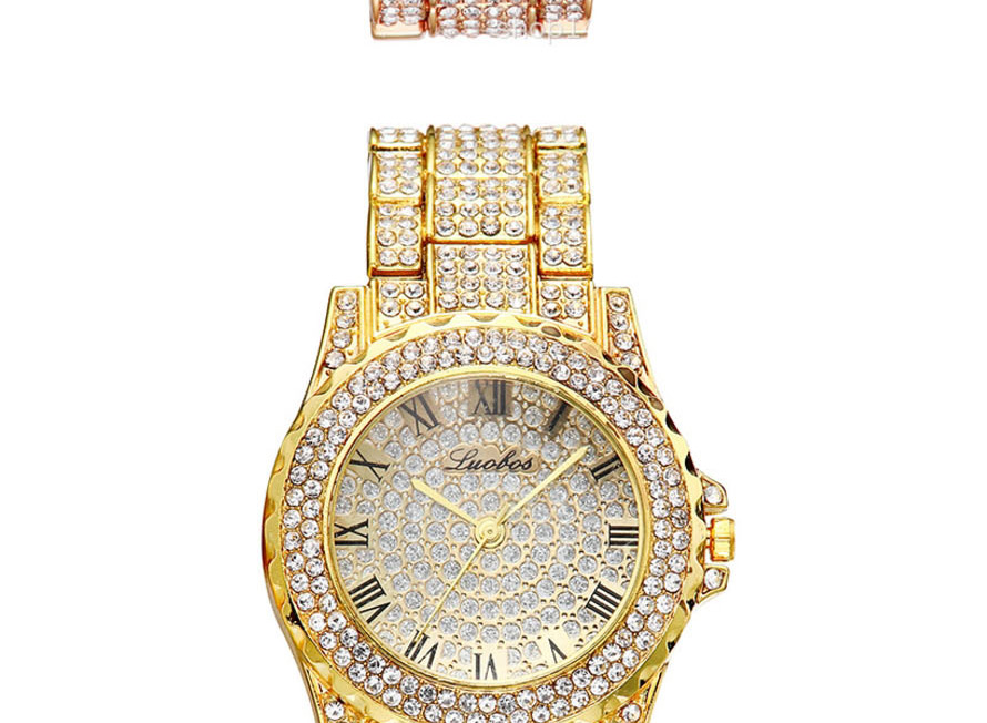 Fashion Golden Quartz Watch With Diamonds And Steel Band,Ladies Watches