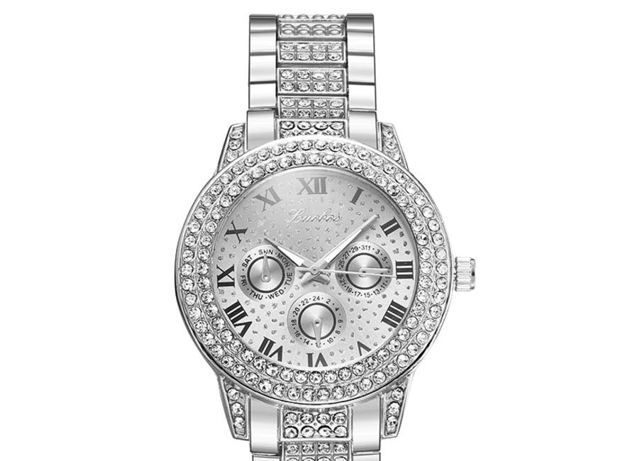 Fashion Rose Gold Starry Steel Band Full Diamond British Watch,Ladies Watches