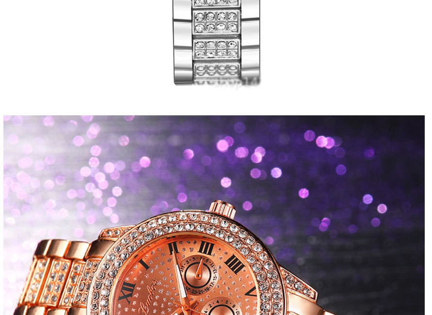 Fashion Rose Gold Starry Steel Band Full Diamond British Watch,Ladies Watches
