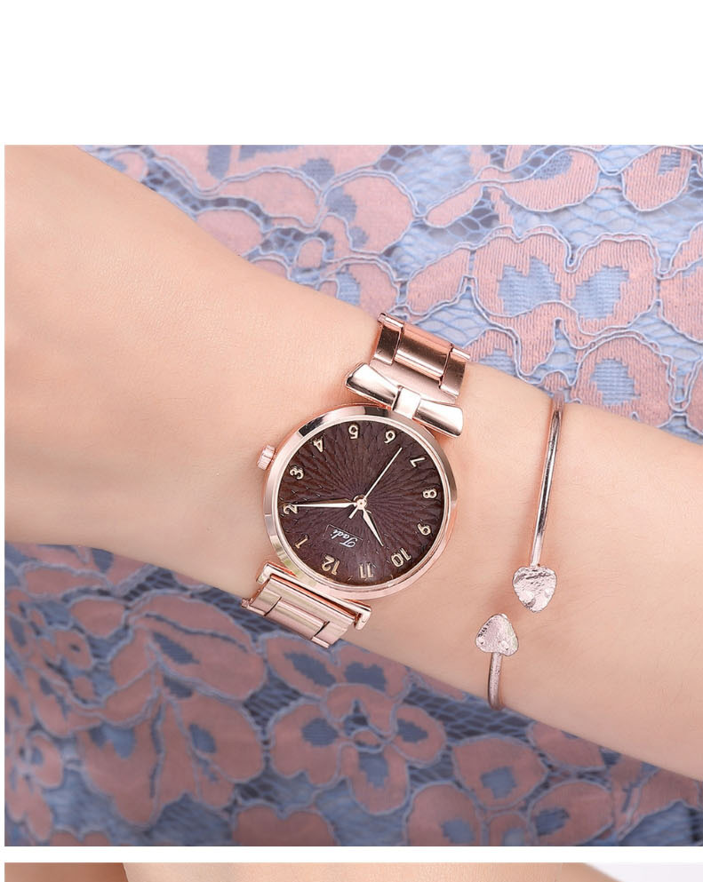 Fashion Brown Surface Steel Strap Digital Face Quartz Watch,Ladies Watches