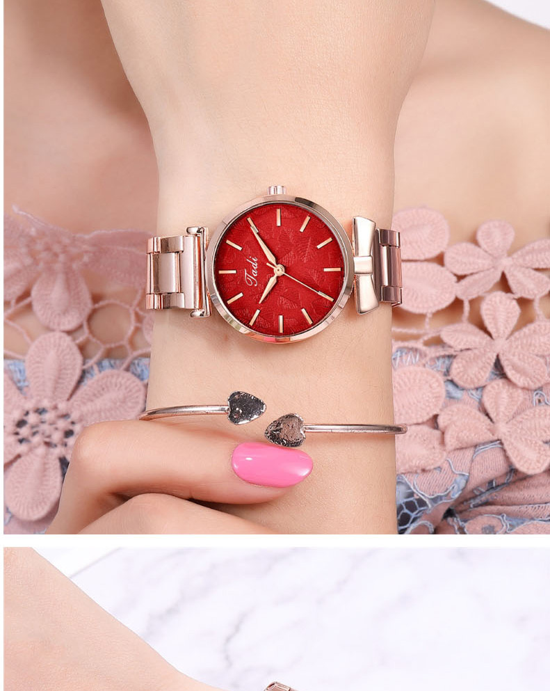 Fashion Red Steel Strap Digital Face Quartz Watch,Ladies Watches