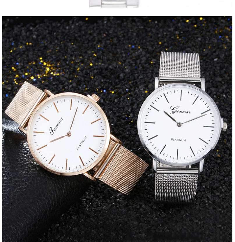 Fashion Mesh Belt Rose Gold Stainless Steel Ultra-thin Two-hand Steel Band Quartz Watch,Ladies Watches