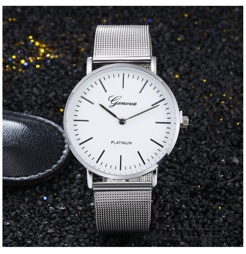 Fashion Mesh Belt Silver Stainless Steel Ultra-thin Two-hand Steel Band Quartz Watch,Ladies Watches