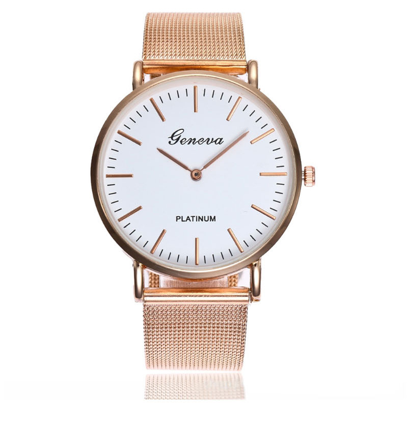 Fashion Mesh Belt Rose Gold Stainless Steel Ultra-thin Two-hand Steel Band Quartz Watch,Ladies Watches