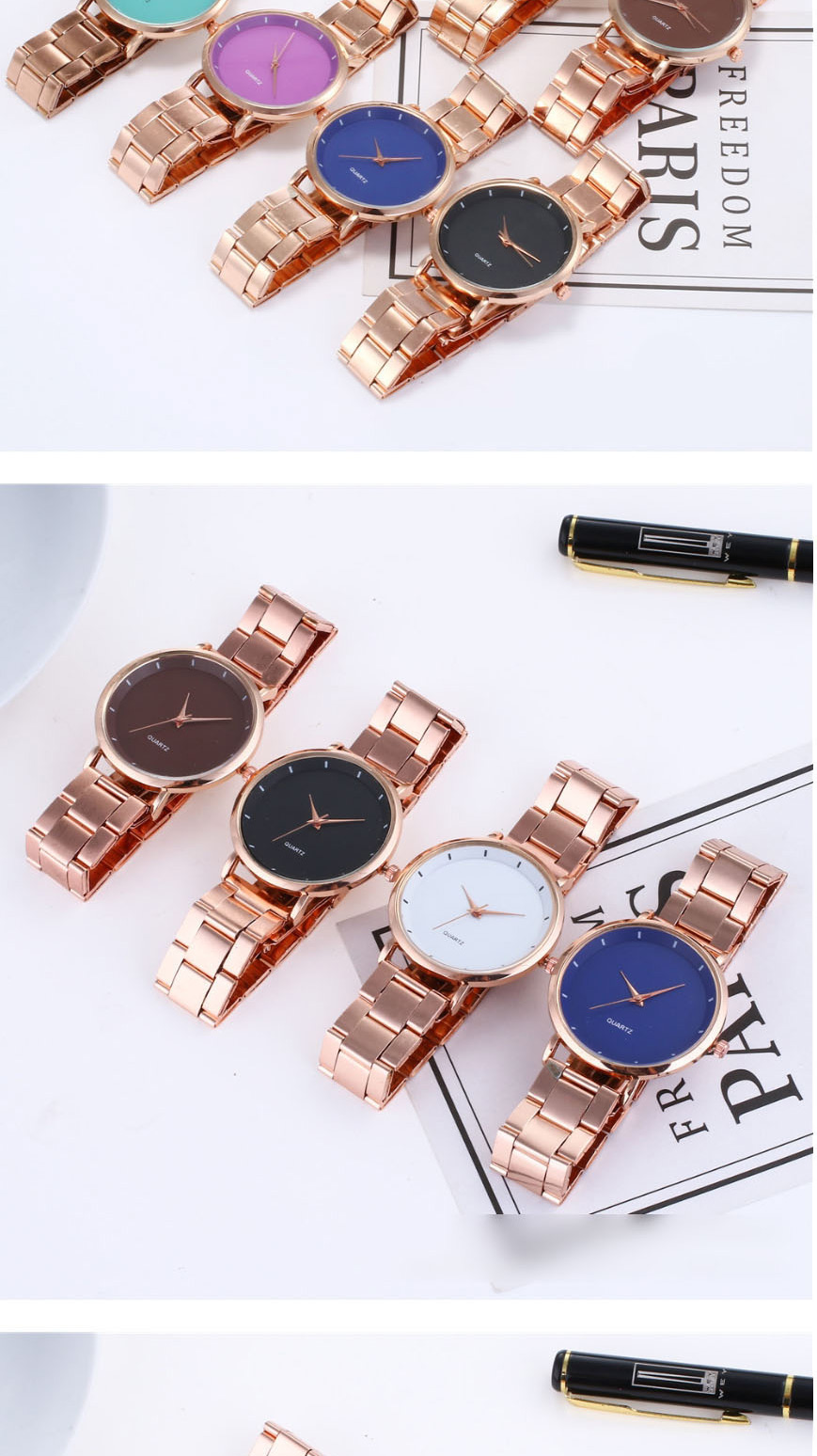 Fashion Brown Steel Strap Quartz Dial Watch,Ladies Watches
