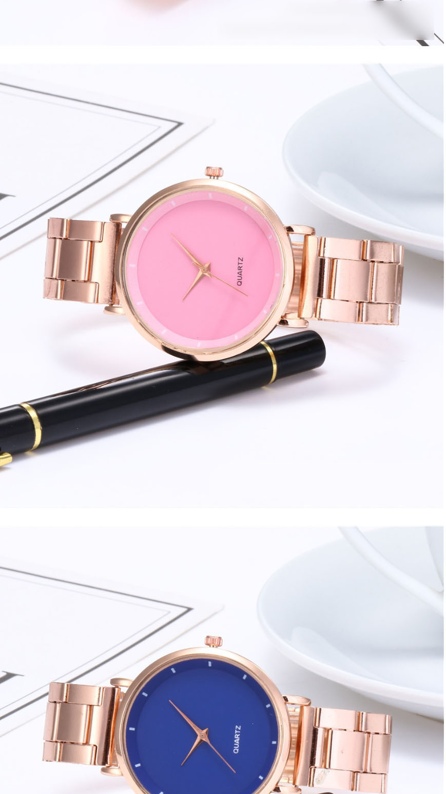 Fashion Pink Steel Strap Quartz Dial Watch,Ladies Watches