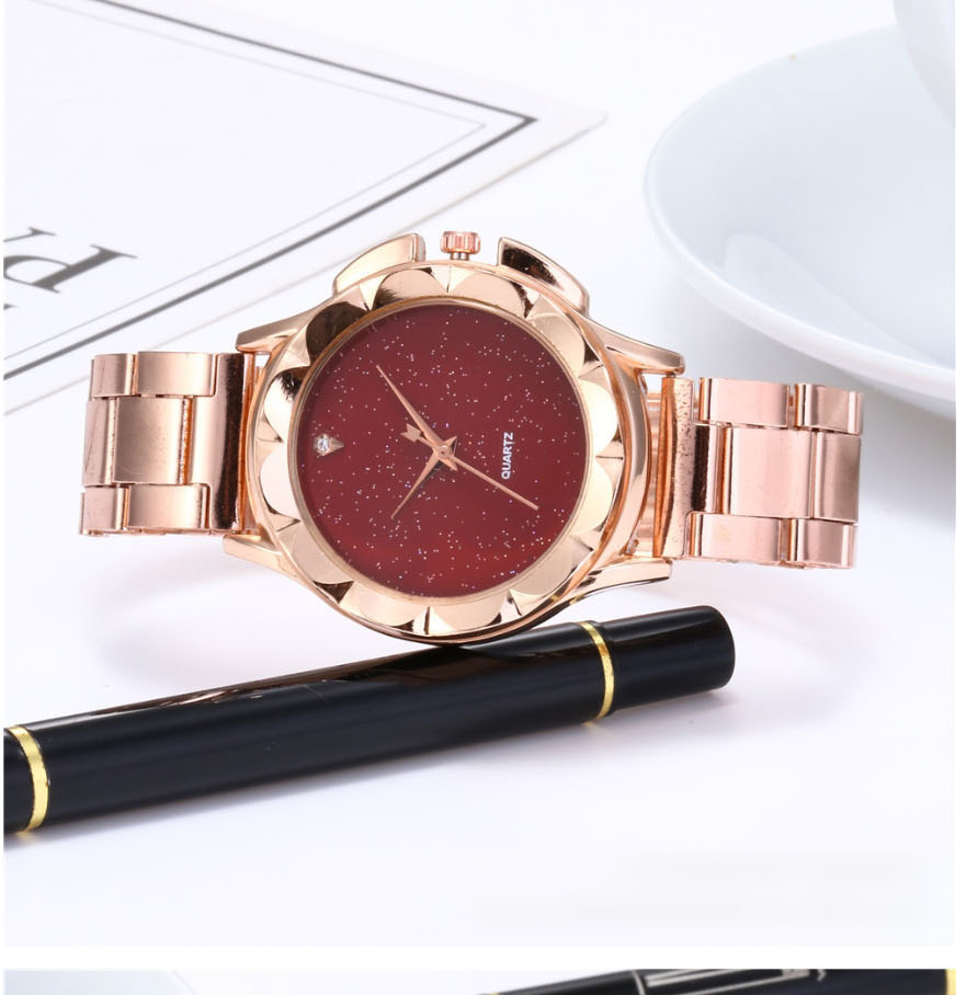 Fashion Red Quartz Watch With Diamonds And Steel Band,Ladies Watches