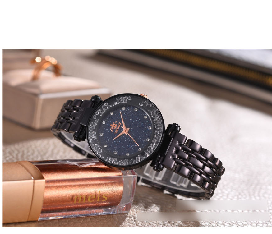 Fashion Gun Black Plated Imitation Steel With Point Drill Ball Quartz Watch,Ladies Watches