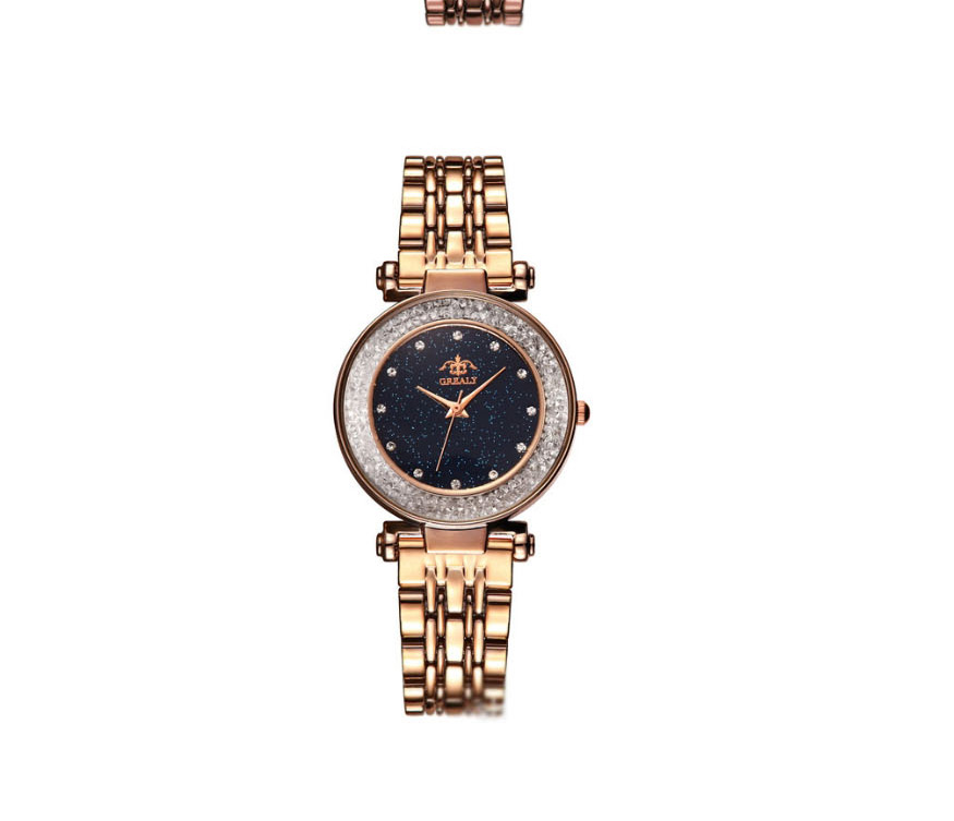 Fashion Navy Blue Plated Imitation Steel With Point Drill Ball Quartz Watch,Ladies Watches