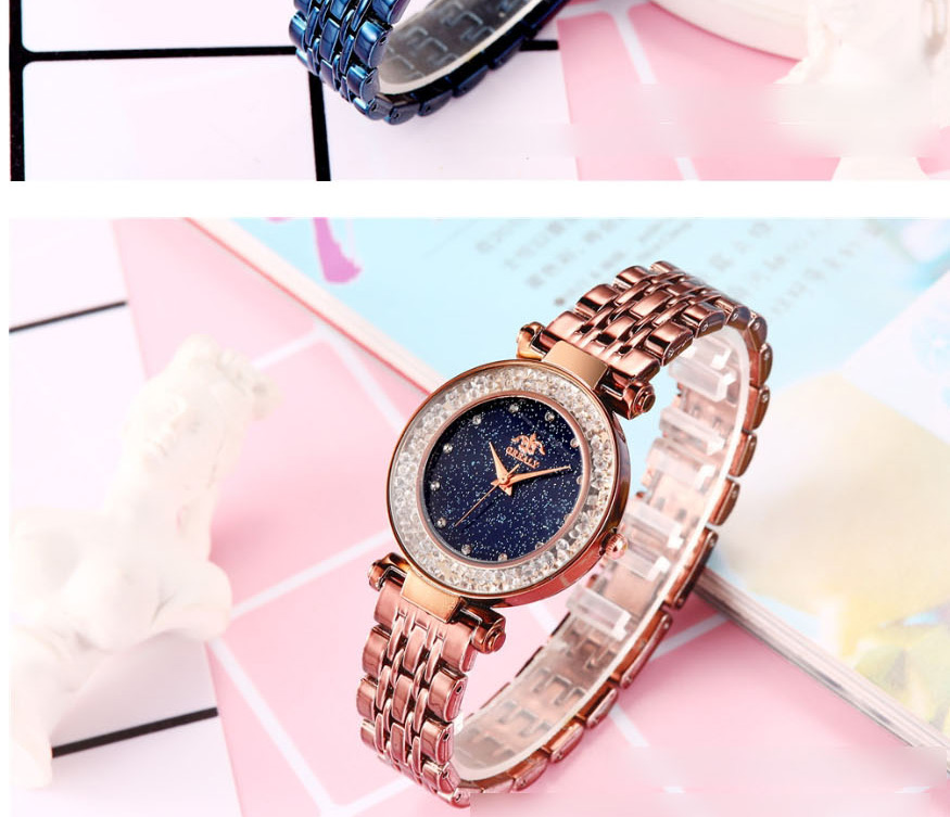 Fashion Brown Plated Imitation Steel With Point Drill Ball Quartz Watch,Ladies Watches