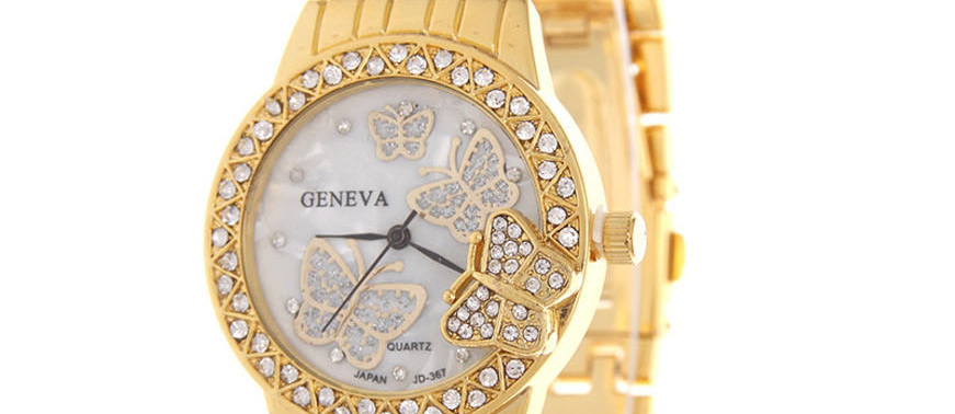 Fashion Rose Gold Steel Band Butterfly Diamond Watch,Ladies Watches