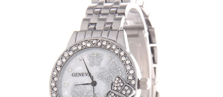 Fashion Silver Steel Band Butterfly Diamond Watch,Ladies Watches