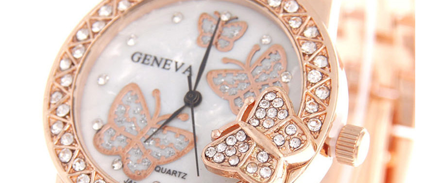 Fashion Rose Gold Steel Band Butterfly Diamond Watch,Ladies Watches