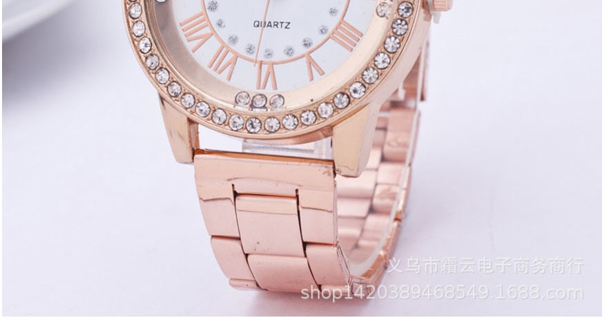 Fashion Rose Gold Roman Scale Quartz Watch With Steel Band And Diamonds,Ladies Watches