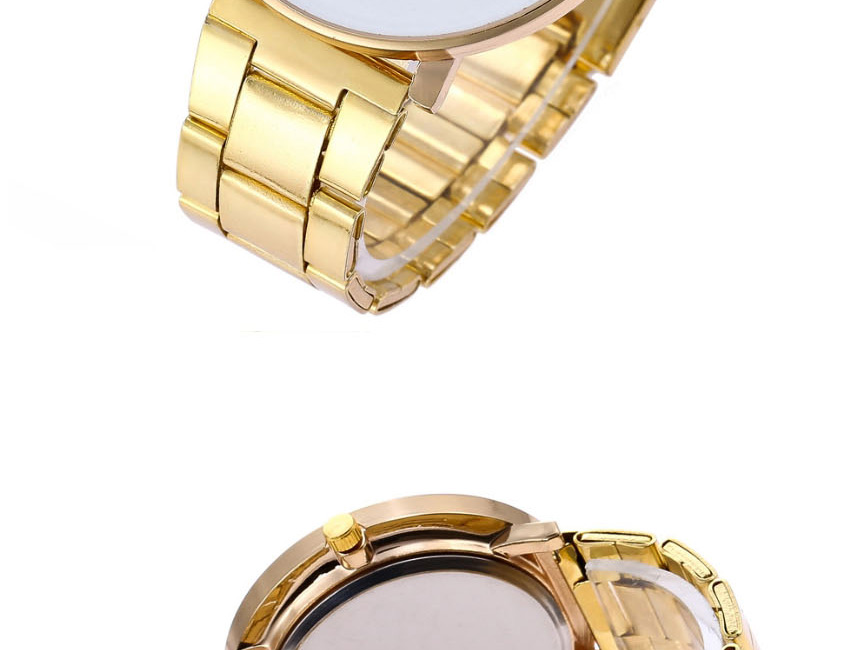 Fashion Gold With White Flour Large Dial Turntable Steel Band Quartz Pair Watch,Ladies Watches