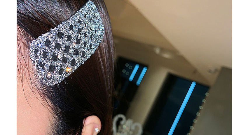 Fashion Gray Velvet Flash Diamond Check Rectangular Hair Clip,Hairpins