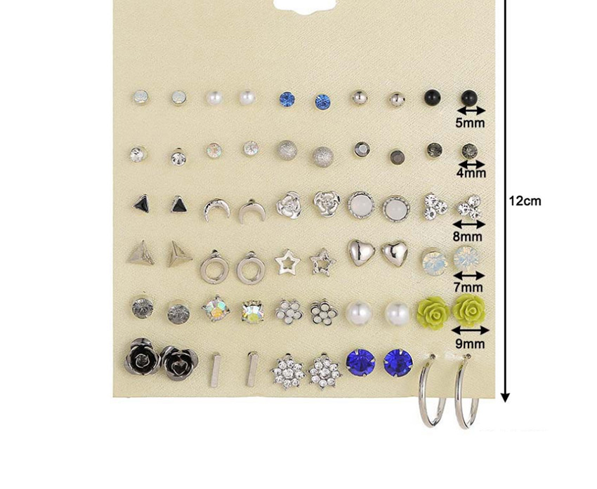 Fashion Color Mixing Diamond Love Feather Tassel Alloy Stud Earring Set 30 Pairs,Earrings set