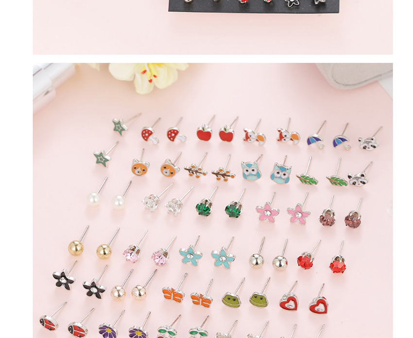 Fashion Color Mixing Diamond Love Feather Tassel Alloy Stud Earring Set 30 Pairs,Earrings set
