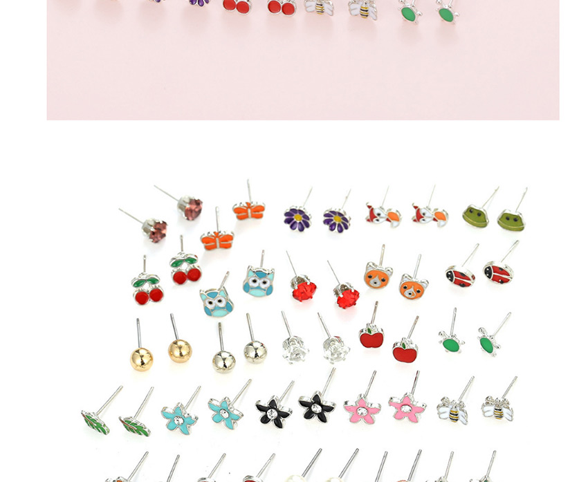 Fashion Color Mixing Feather Bow Flower Diamond Alloy Stud Earring Set 30 Pairs,Earrings set