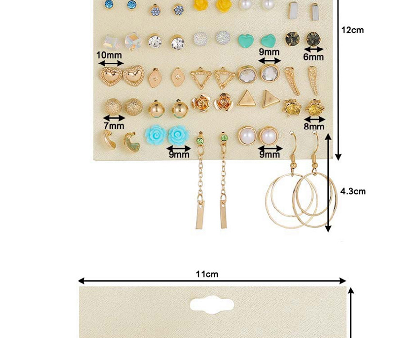 Fashion Color Mixing Diamond Flower Pentagram Love Heart Stud Earring Set 30 Pairs,Earrings set