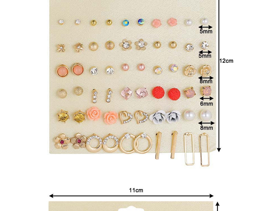 Fashion Color Mixing Diamond Flower Pentagram Love Heart Stud Earring Set 30 Pairs,Earrings set