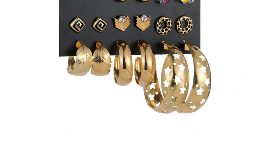Fashion Golden Feather Pentagram Cutout Stud Earrings Set,Earrings set