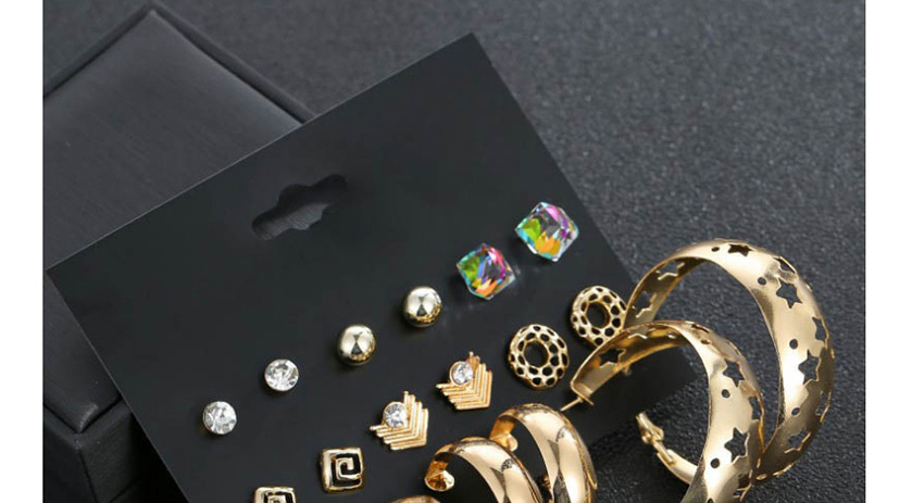 Fashion Golden Feather Pentagram Cutout Stud Earrings Set,Earrings set