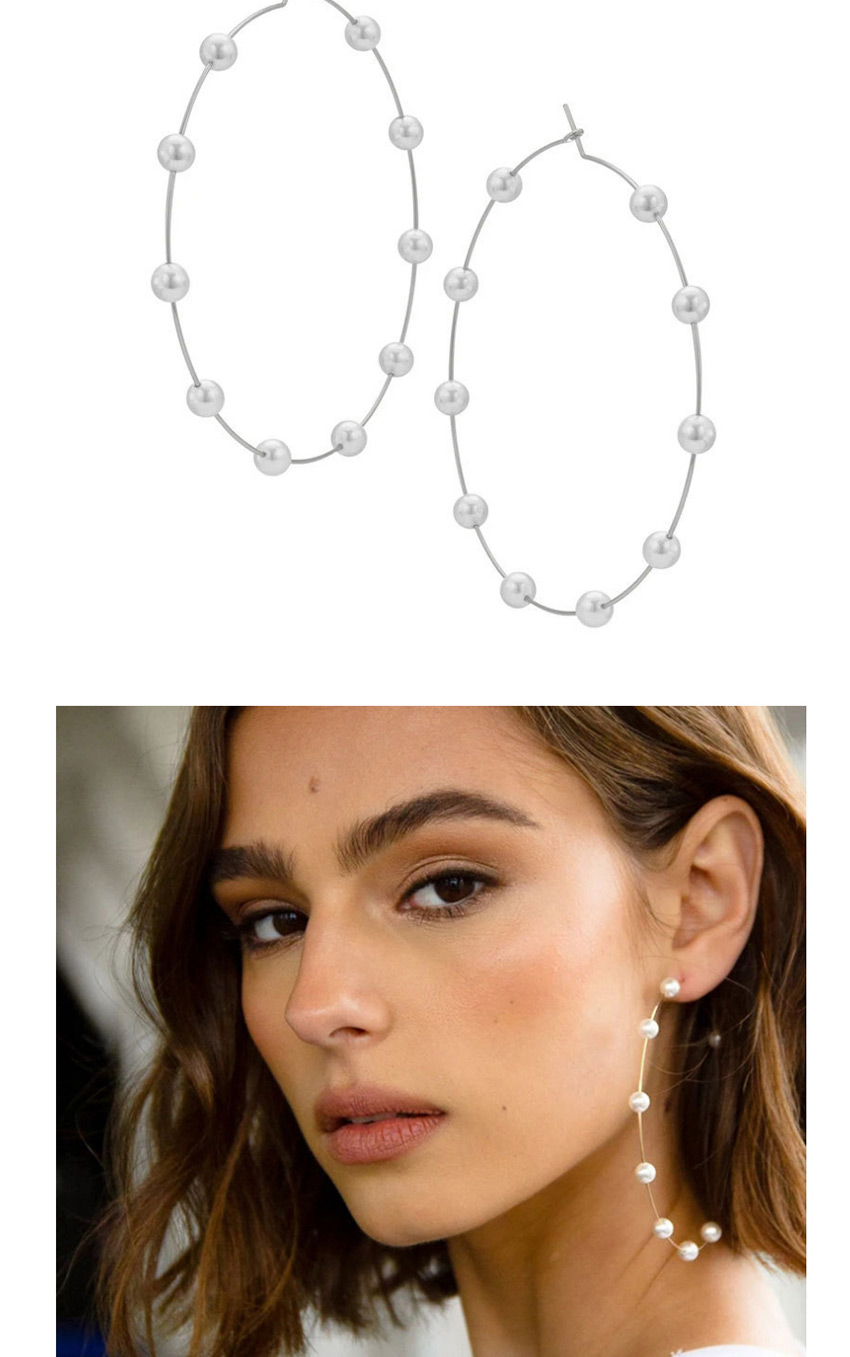 Fashion Silver Pearl Large Circle Earrings,Hoop Earrings