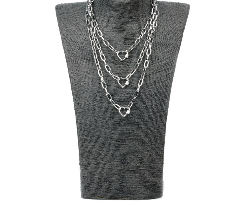 Fashion Silver Multi-layer Long Chain Micro-inlaid Zircon Lock Love Necklace,Necklaces