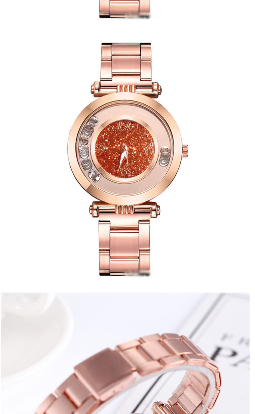 Fashion Brown Quartz Watch With Diamonds And Glitter,Ladies Watches