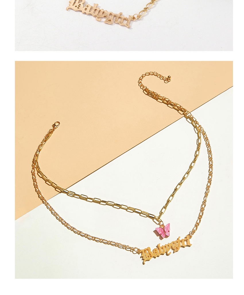 Fashion Yellow Acrylic Butterfly Necklace Double Letter Necklace,Multi Strand Necklaces