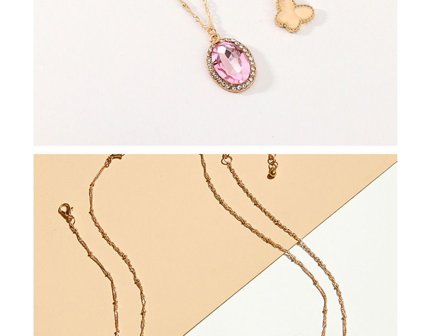 Fashion Pink Dripping Butterfly Oval Zircon Crystal Necklace Set,Multi Strand Necklaces