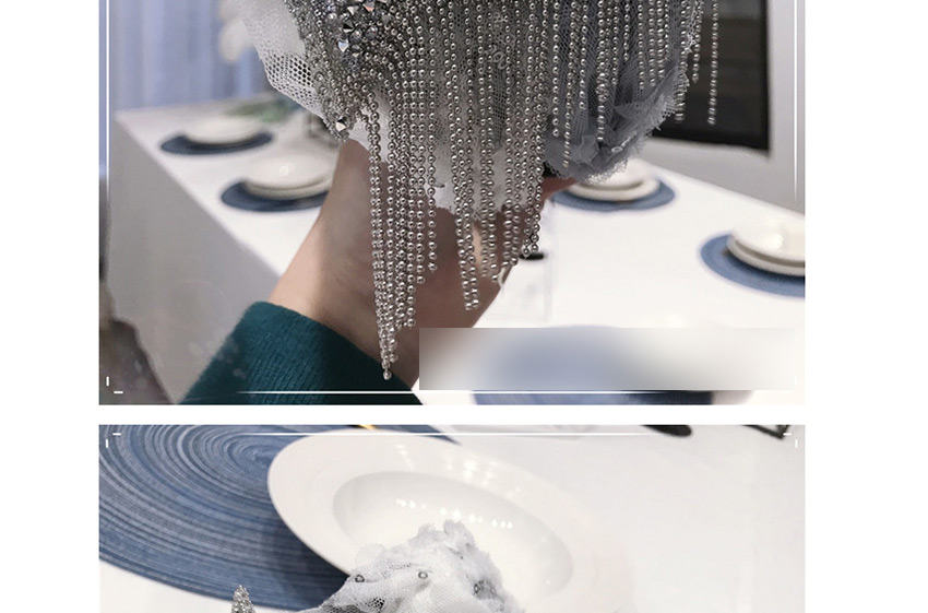 Fashion White Lace Gauze Knotted Diamond Star Tassels Wide-edged Headband,Head Band