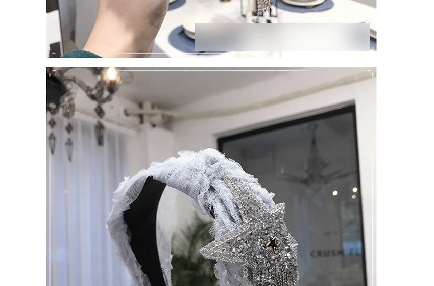 Fashion Beige Lace Gauze Knotted Diamond Star Tassels Wide-edged Headband,Head Band