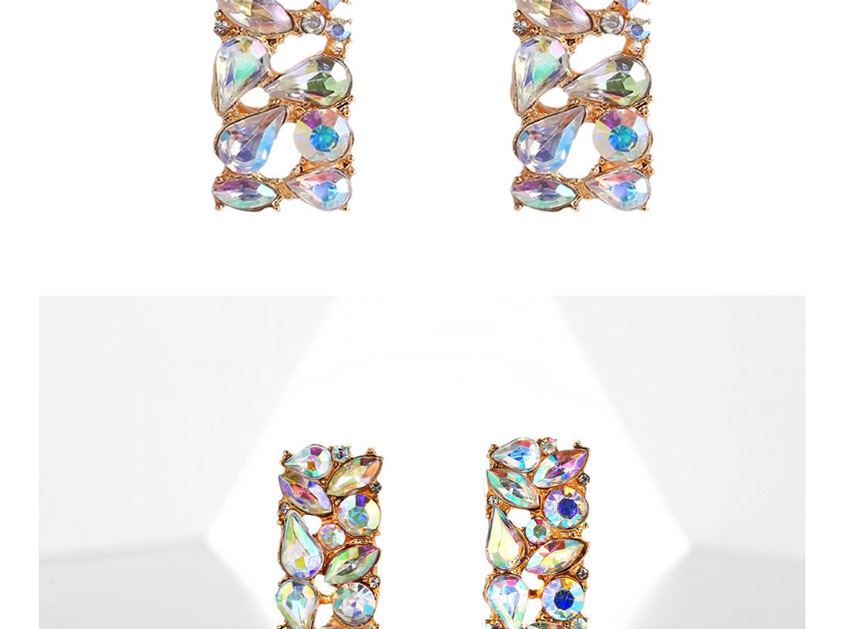 Fashion Golden Geometric Square Full Diamond Alloy Earrings,Stud Earrings