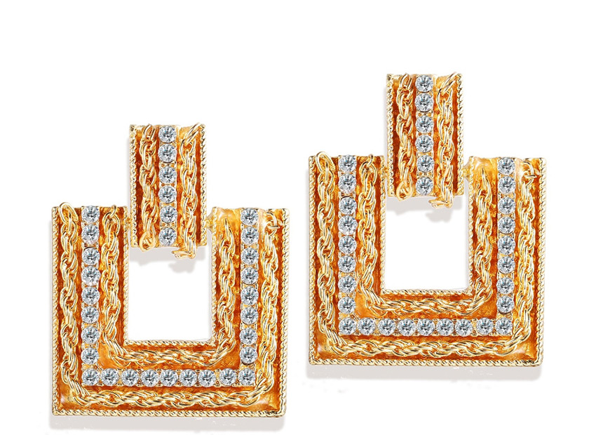 Fashion Golden Geometric Cutout Earrings With Diamonds,Drop Earrings