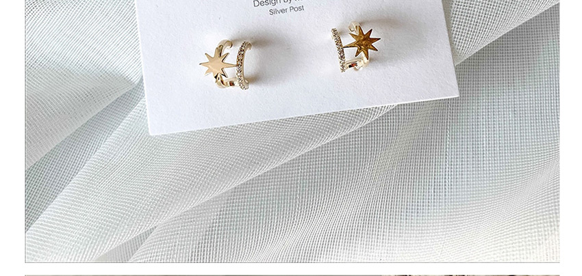 Fashion Golden Star Cutout Double Earrings With Diamonds,Hoop Earrings