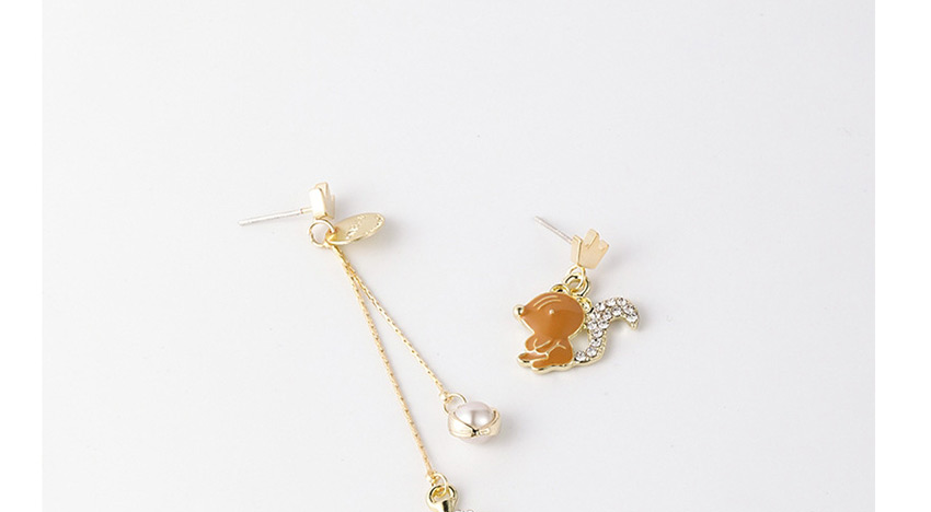 Fashion Golden Squirrel Pinecone Asymmetric Diamond Earrings,Drop Earrings