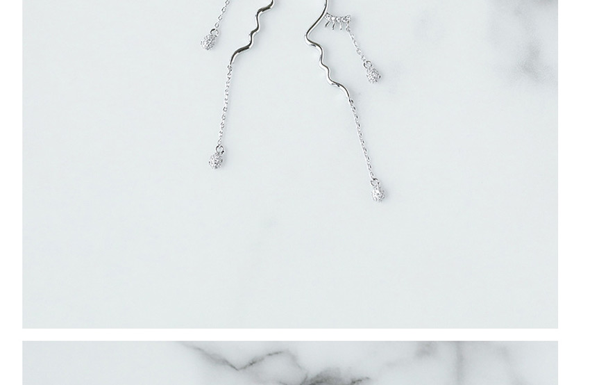 Fashion Silver Micro Inlaid Zircon Pearl Wave Drop Chain Earrings,Drop Earrings