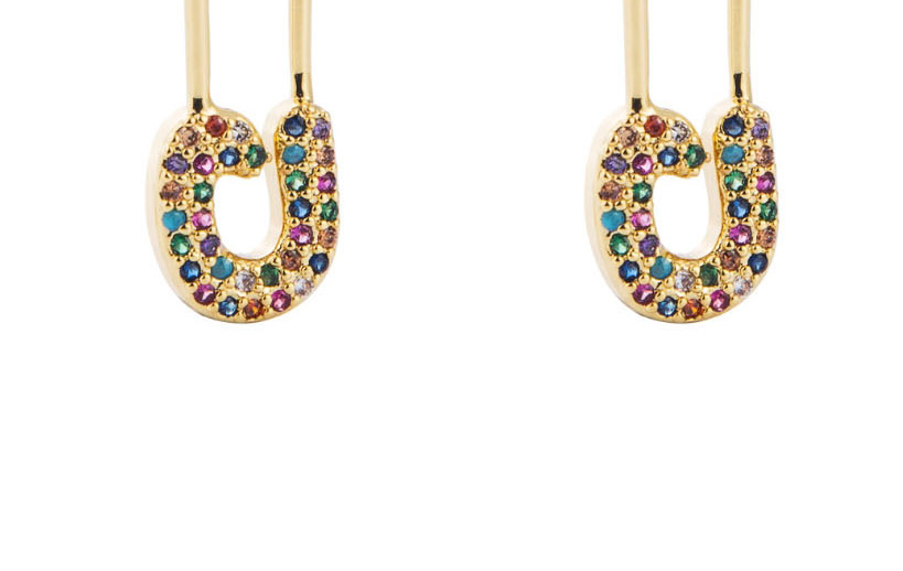 Fashion Color Pin Copper 18k Gold Set With Colored Zircon Earrings,Earrings