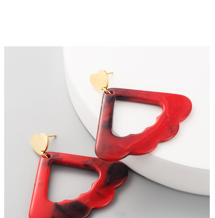 Fashion Red Acrylic Cutout Triangle Wave Pattern Earrings,Drop Earrings