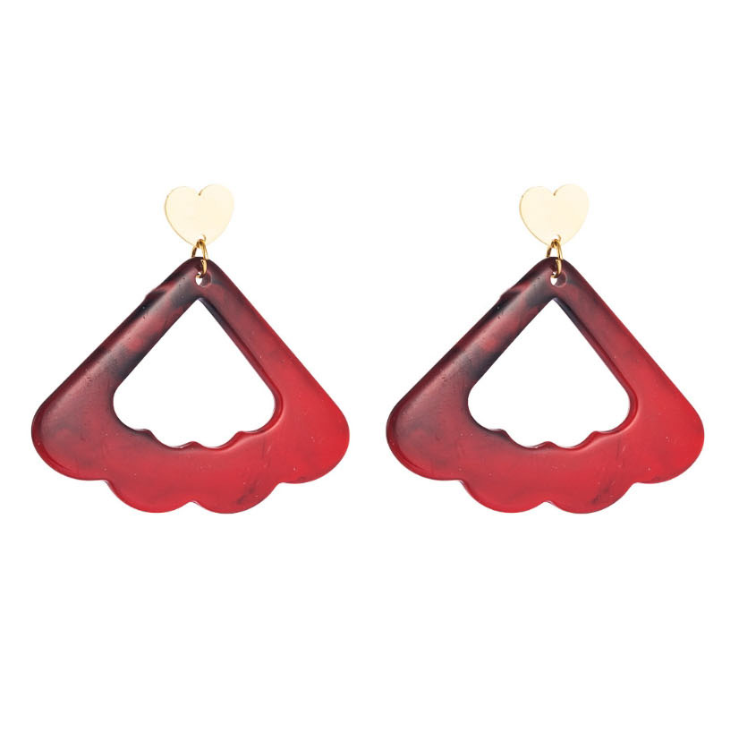 Fashion Red Acrylic Cutout Triangle Wave Pattern Earrings,Drop Earrings