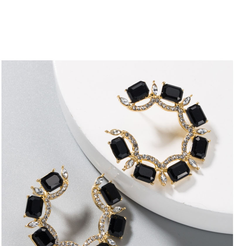 Fashion Black Alloy Stud Earrings With Rhinestones,Stud Earrings