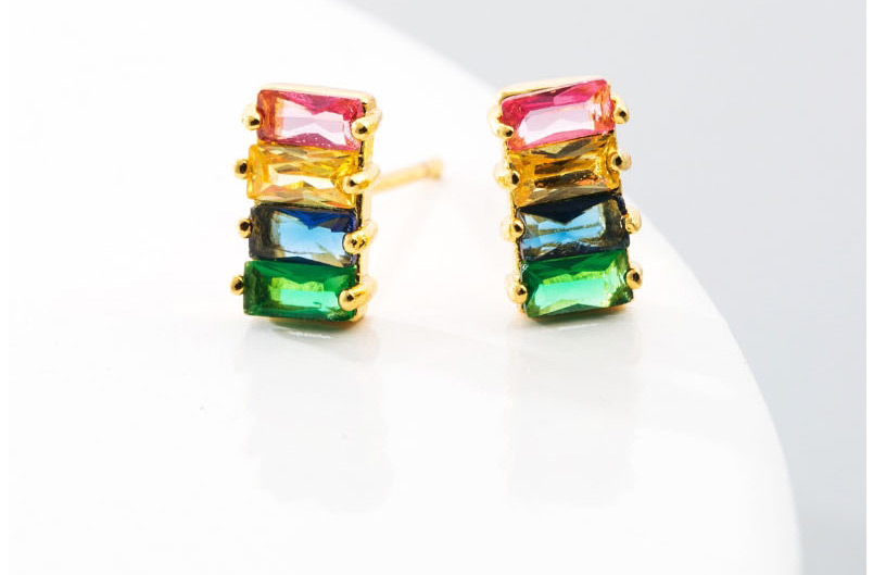 Fashion Color Brass And Color Zirconia Geometric Earrings,Earrings