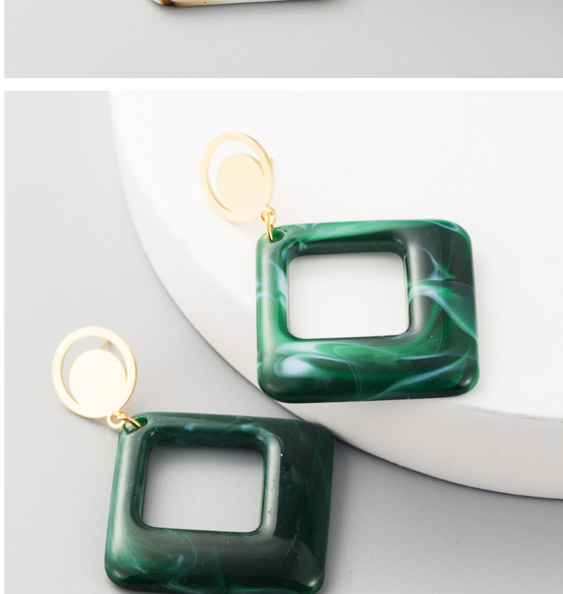 Fashion Green Acetate Plate Hollow Geometric Square Earrings,Drop Earrings