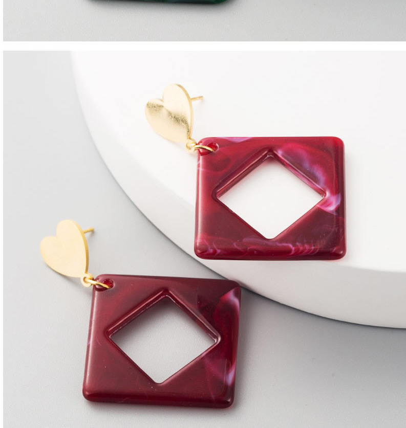 Fashion Red Acetate Plate Hollow Geometric Square Earrings,Drop Earrings