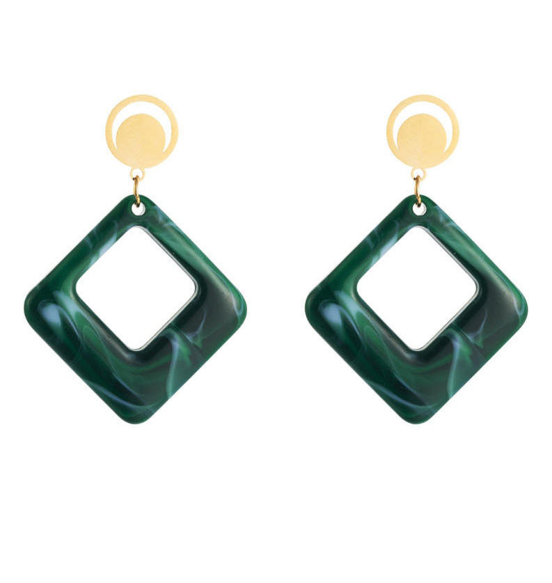Fashion Green Acetate Plate Hollow Geometric Square Earrings,Drop Earrings